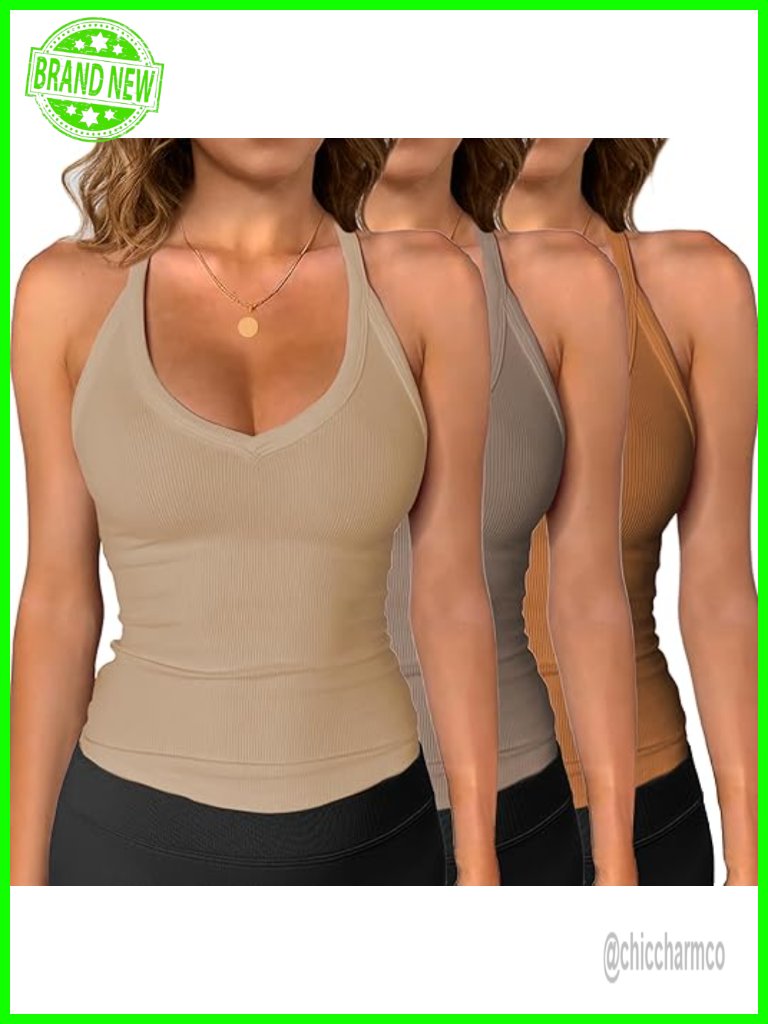 Racerback Tank Tops Slim Fit V Neck Sleeveless Summer Workout
